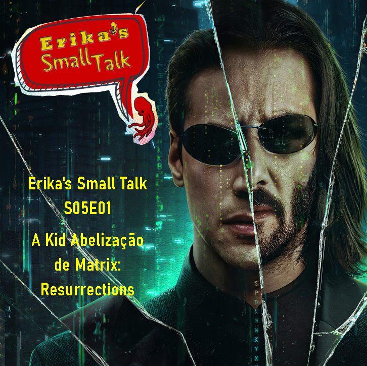 classico quadradinho, nessse temos metade a cara do Neo de 1999 e do Neo Wick barbudo e de cabelçao de 2022, demais é a logo do podcast no alto a esquerda e em beixo dele em amarelo o nome do podcast